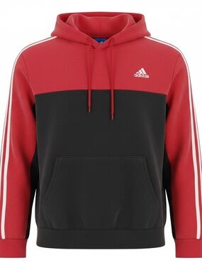 Adidas Youth Colorblock Fleece Pullover Hoodie in Red and Black L